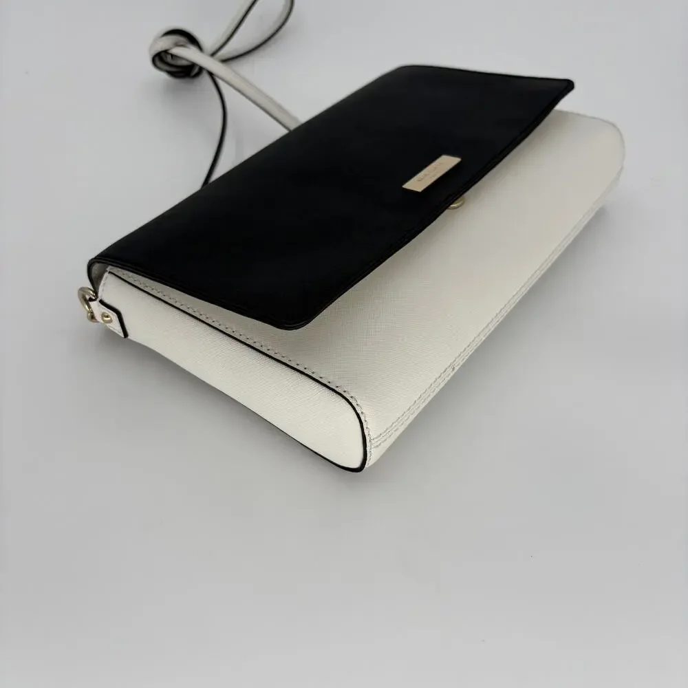 Kate Spade Carson Black White Colorblock Chain Flap Crossbody Convertible Clutch